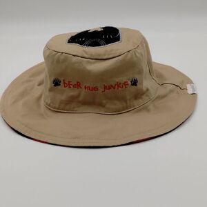 Flap Jack kids Reversible Hat for Kids Red Plaid and Tan Moose/Bear unisex